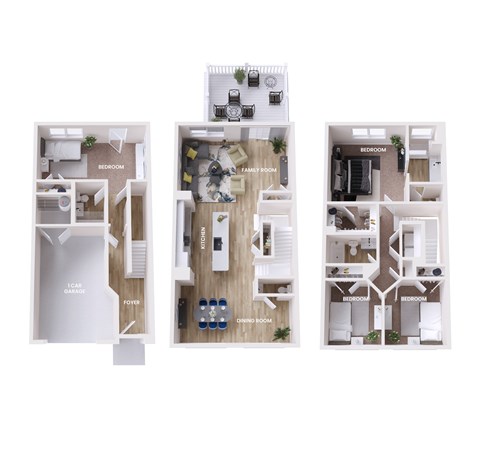 Floor plan for 4 beds, 3.5 baths, 2043 sqft